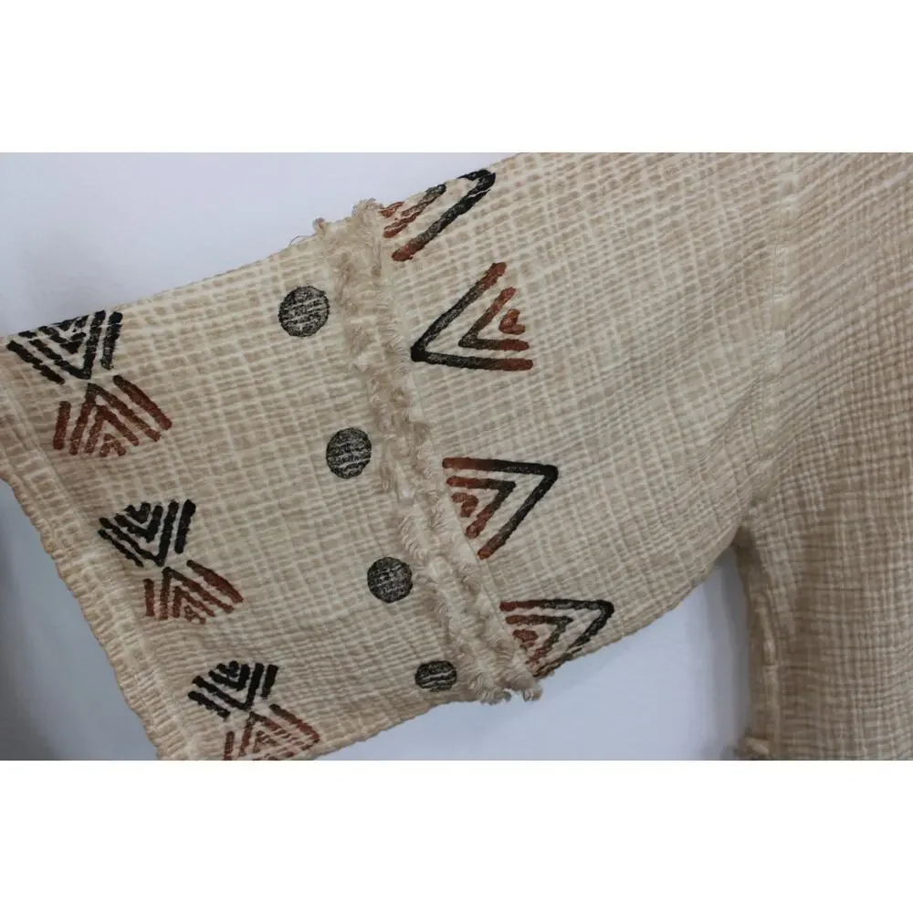 IKIKIZ Kimono Duster Women's OS Crinkle Cotton Cardigan Robe Tribal Missing Belt
